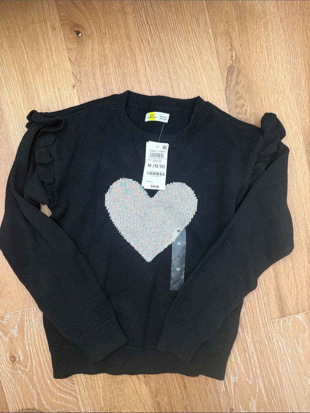 Epic Threads - Black Kid’s Heart Pullover Sweater Size M (10/12)